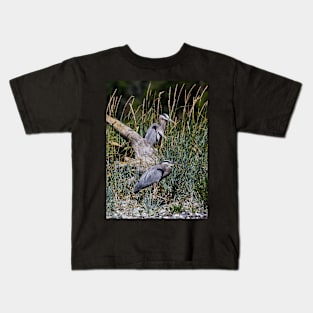 Two Hersons at Rest Among the Grasses Kids T-Shirt